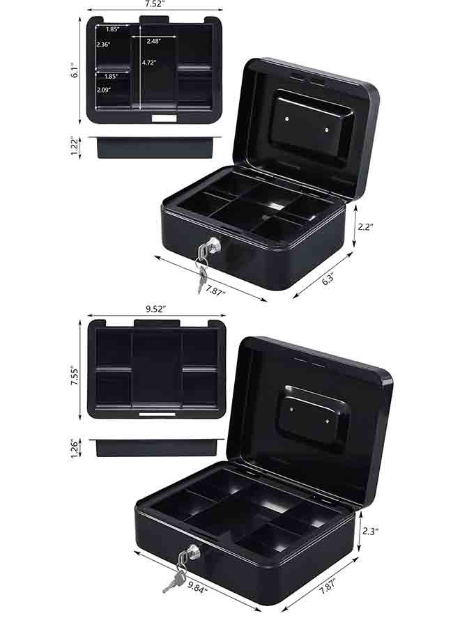 Beauenty Steel Cash Box with Key Lock - Money Organizer with Removable Tray, Secure Storage for Coins, Bills, and Checks, Compact Metal Cash Box for Home, Business, and Personal Use (Black) - Image 2