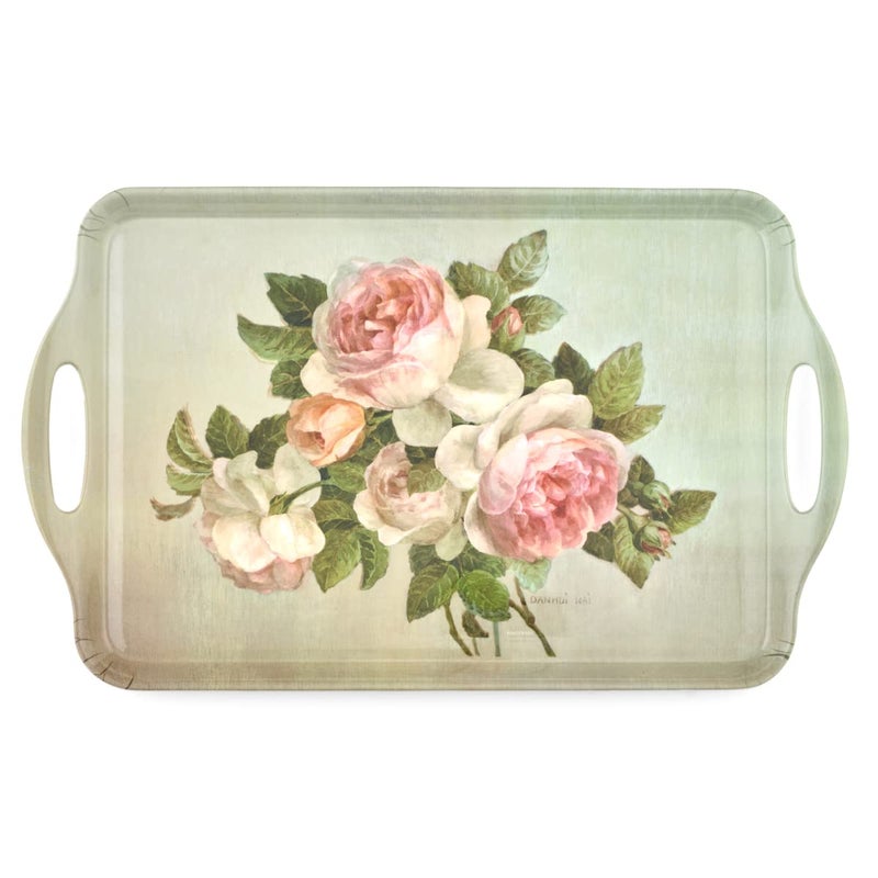 Pimpernel Antique Roses Collection Large Handled Tray | Serving Tray for Lunch, Coffee, or Breakfast | Made of Melamine for Indoor and Outdoor use | Measures 18.9" x 11.6" | Dishwasher Safe - Image 1