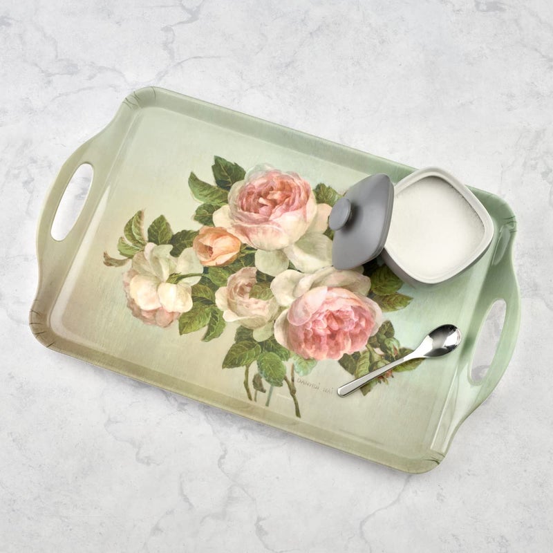Pimpernel Antique Roses Collection Large Handled Tray | Serving Tray for Lunch, Coffee, or Breakfast | Made of Melamine for Indoor and Outdoor use | Measures 18.9" x 11.6" | Dishwasher Safe - Image 4