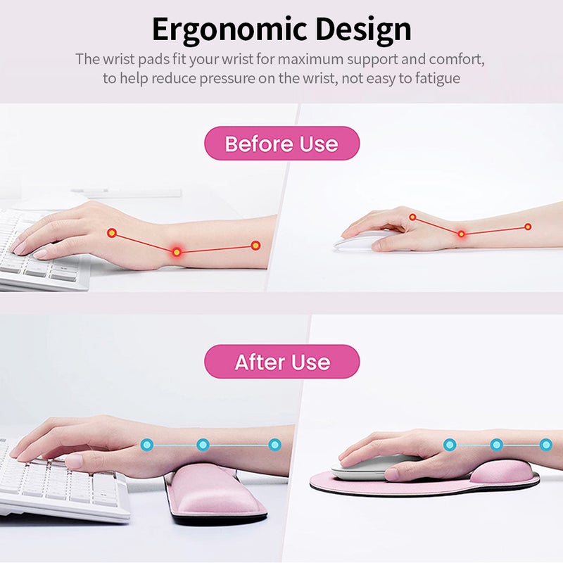 Ergonomic Wrist Rest: Green Memory Cotton Wrist Pad - Anti-slip Rubber Base Breathable Lycra Fabric Wrist Support Set for Office Computer Typing Gaming - Image 2