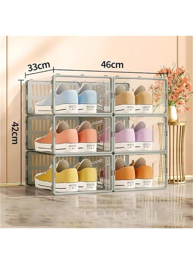 HOOKOR Large Shoe Storage Box, 6 Pcs Clear Plastic Stackable Shoe Organizer,Plastic Shoe Storage Stackable Organizer box,Space Saving Foldable Shoe Rack Sneaker Container Bin Holder  - Image 3