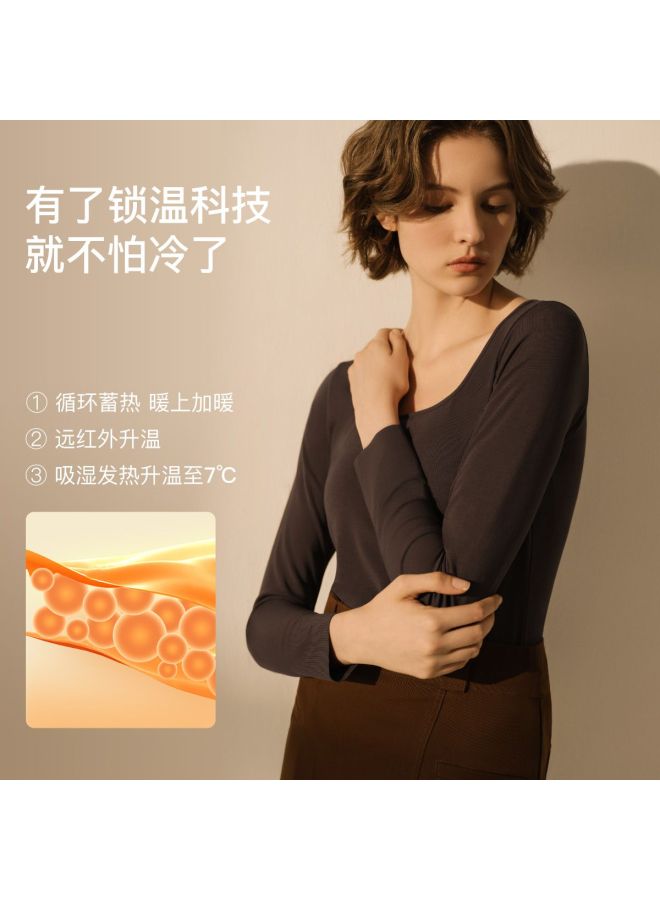 ubras [Solid Color Versatile] Square Neck Silk Wool Base Layer Long Sleeve Top For Women, Summer - Image 4