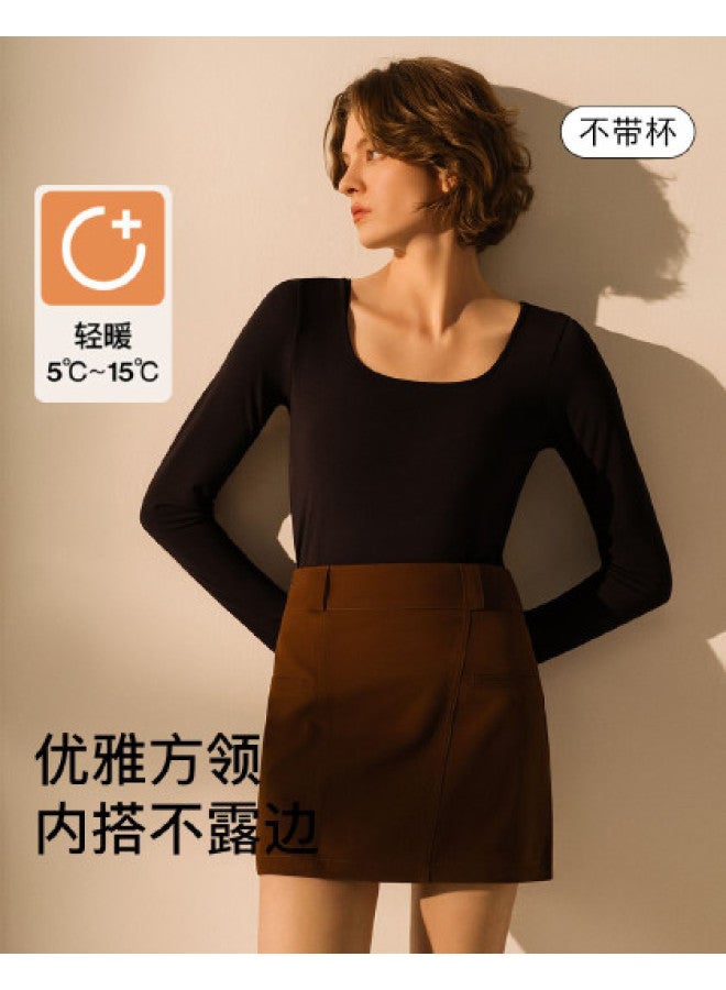 ubras [Solid Color Versatile] Square Neck Silk Wool Base Layer Long Sleeve Top For Women, Summer - Image 1