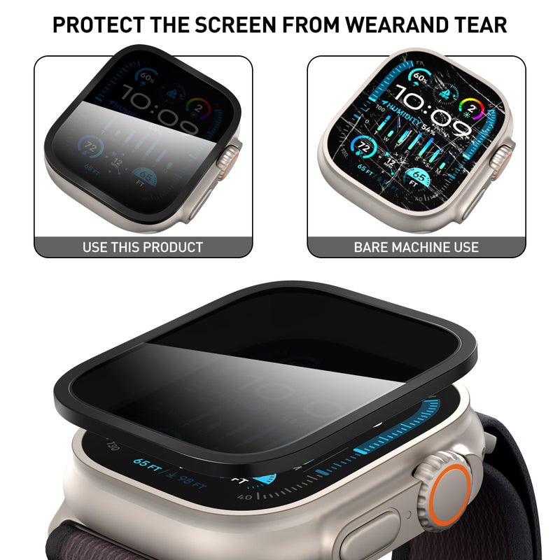 Suoman 2-Pack for Apple Watch Ultra 3/2/1 49mm Privacy Screen Protector, [Anti-peeping] Tempered Glass Ultra-Thin Full Coverage protective film -Black+Black - Image 4