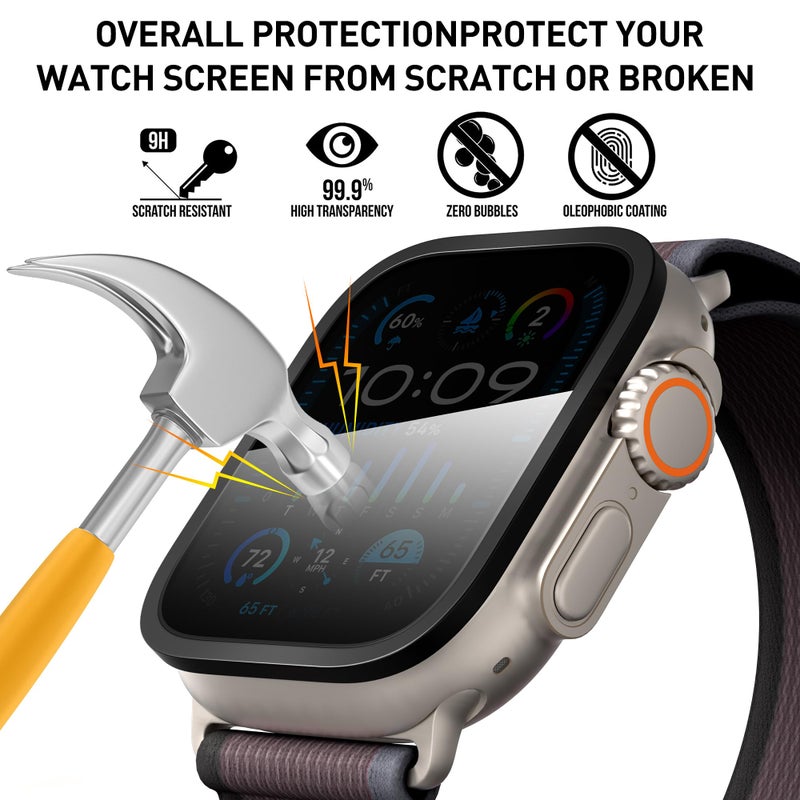 Suoman 2-Pack for Apple Watch Ultra 3/2/1 49mm Privacy Screen Protector, [Anti-peeping] Tempered Glass Ultra-Thin Full Coverage protective film -Black+Black - Image 2