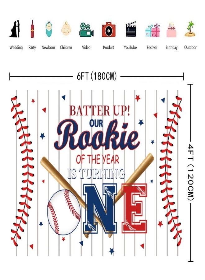 INRUI Baseball 1st Birthday Photography Backdrop Rookie of the Year for Boys Baby First Birthday Party Decorations Banner (6x4FT) - Image 4