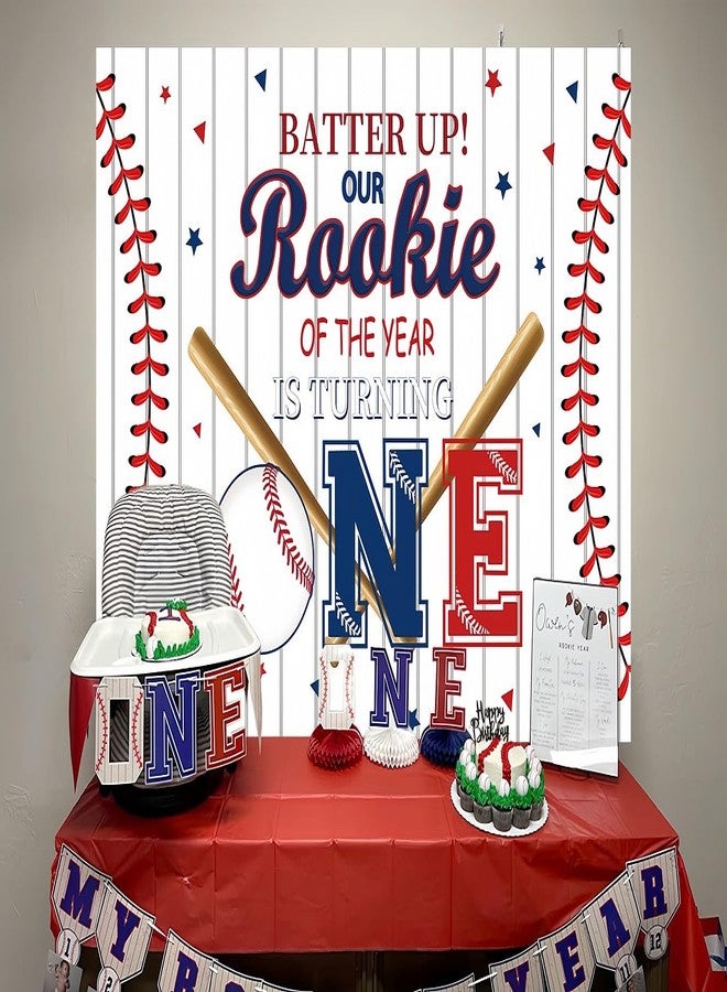 INRUI Baseball 1st Birthday Photography Backdrop Rookie of the Year for Boys Baby First Birthday Party Decorations Banner (6x4FT) - Image 3