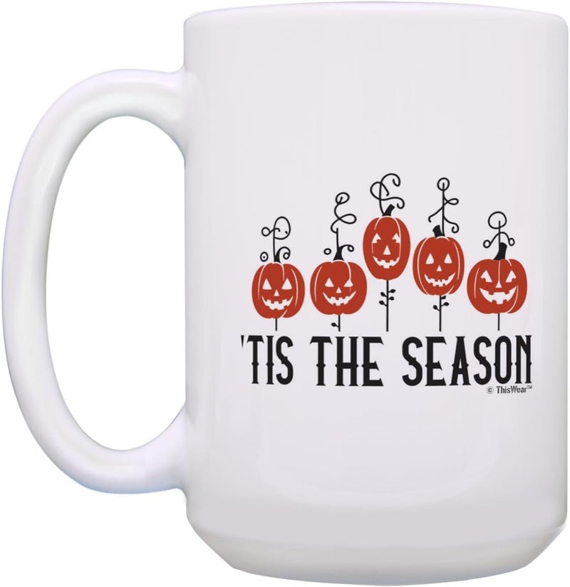 ThisWear Halloween Coffee Mug Tis the Season Jack o Lanterns 2 Pack 15oz Ceramic Coffee Mug Set - Image 3