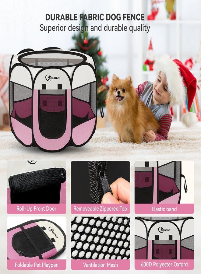 Siedihit Pink Puppy Playpen for Middle Dog Cat, Dog Tent Crates Cage Indoor/Outdoor, Portable Pop Up Dog Kennel with Carrying Bag for Rabbits, Removable Top (Pink, Medium (36" x 36" x 23")) - Image 4