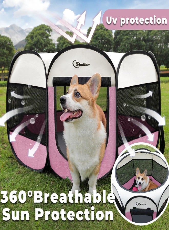 Siedihit Pink Puppy Playpen for Middle Dog Cat, Dog Tent Crates Cage Indoor/Outdoor, Portable Pop Up Dog Kennel with Carrying Bag for Rabbits, Removable Top (Pink, Medium (36" x 36" x 23")) - Image 5
