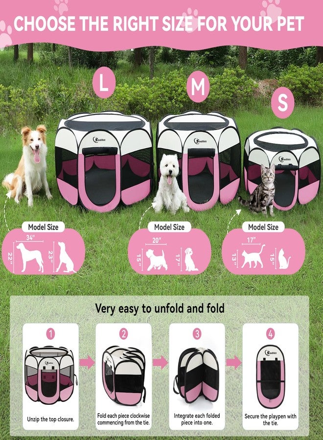 Siedihit Pink Puppy Playpen for Middle Dog Cat, Dog Tent Crates Cage Indoor/Outdoor, Portable Pop Up Dog Kennel with Carrying Bag for Rabbits, Removable Top (Pink, Medium (36" x 36" x 23")) - Image 2