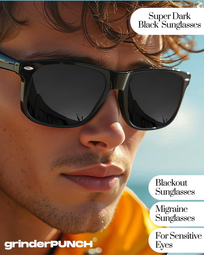 grinderPUNCH Super Dark Black Lens Men's Sunglasses Retro Classic 80's Stylish Trendy Shades (Black) - Image 3