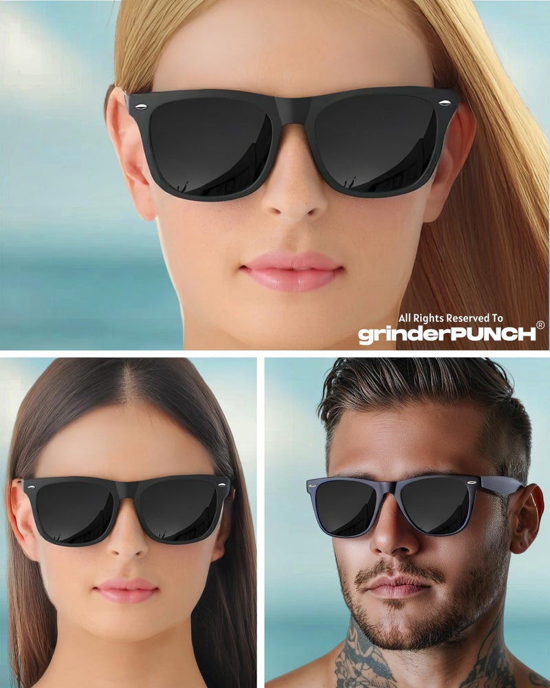 grinderPUNCH Super Dark Black Lens Men's Sunglasses Retro Classic 80's Stylish Trendy Shades (Black) - Image 2