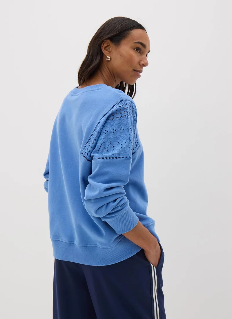 Matalan Blue Broderie Anglaise Detail Sweatshirt