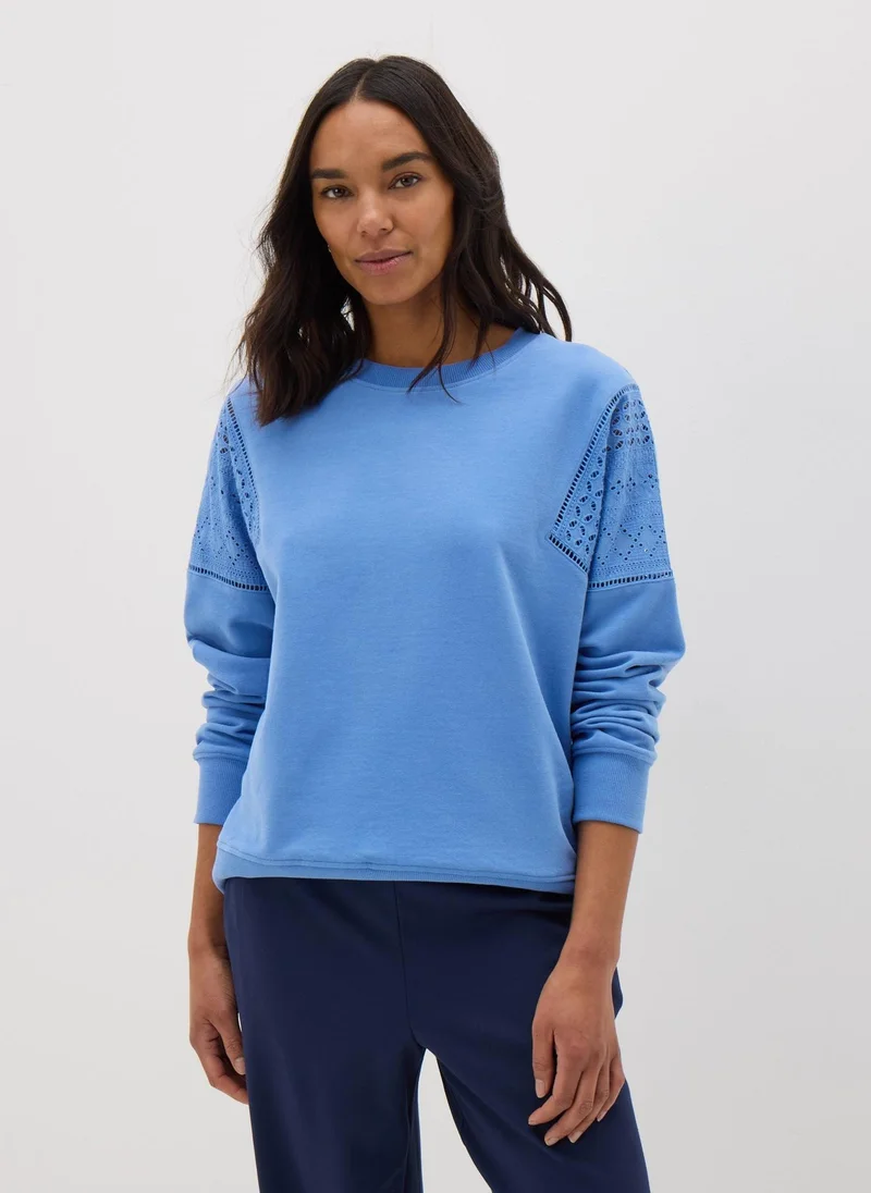 Matalan Blue Broderie Anglaise Detail Sweatshirt