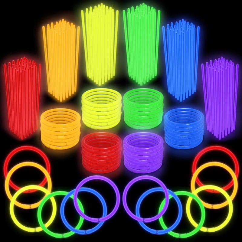 Play22 300 Pc 8â€ Ultra Bright Glow Sticks Bulk Party Pack - Halloween Glow in The Dark Party Favors - Glowsticks Party Supplies Pack Necklaces and Bracelets - Image 1
