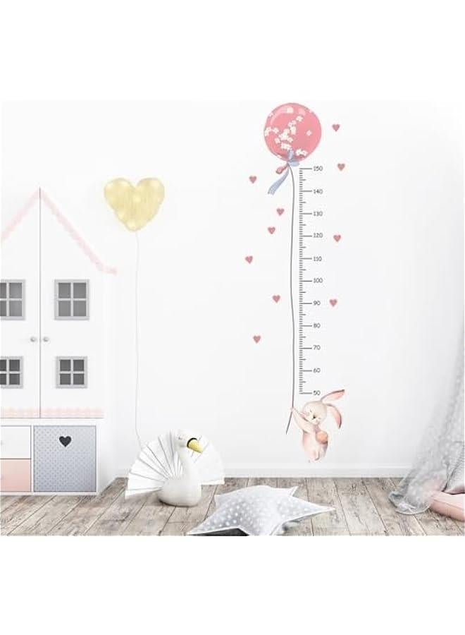 Pink Balloon Rabbit Wall Stickers for Baby Girls Room Kids Room Height Ruller Grow Up Chart Stickers Height Measurement Wall Decals Baby Nursery Kindergarten Background Decoration - Image 1