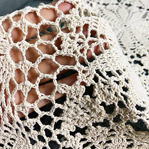 USTIDE 90 inch Handmade Crochet Tablecloth Beige Cotton Lace Tablecloths Elegant Kitchen Wedding Table Covers - Image 5