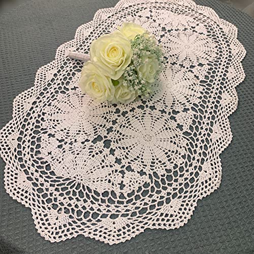 USTIDE 90 inch Handmade Crochet Tablecloth Beige Cotton Lace Tablecloths Elegant Kitchen Wedding Table Covers - Image 1