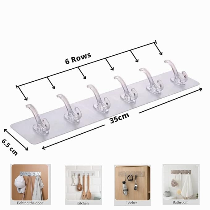 WISHBONE 6 PCS HOOK CROSS 6 Row Hooks Multifunctional Transparent Sticky Set Adhesive Sticker Hanger in Kitchen Bathroom Oilproof Home Wall Hanging Waterproof Seamless Heavy Duty Wall Mounted Hook 3 - Image 3