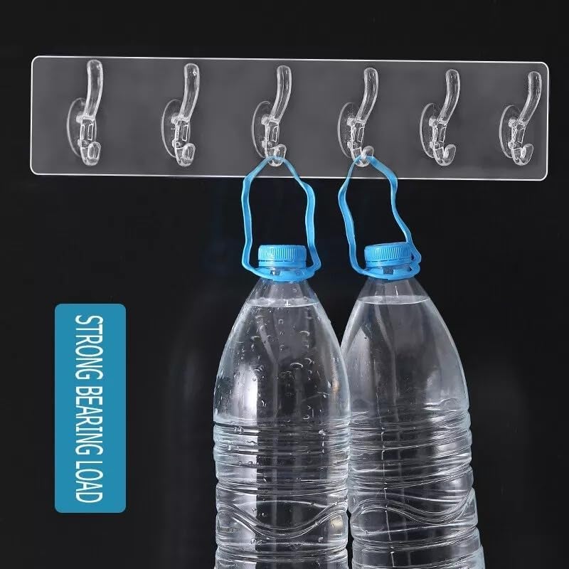 WISHBONE 6 PCS HOOK CROSS 6 Row Hooks Multifunctional Transparent Sticky Set Adhesive Sticker Hanger in Kitchen Bathroom Oilproof Home Wall Hanging Waterproof Seamless Heavy Duty Wall Mounted Hook 3 - Image 4