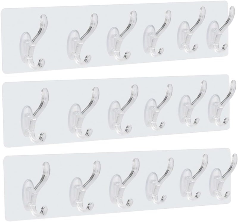 WISHBONE 6 PCS HOOK CROSS 6 Row Hooks Multifunctional Transparent Sticky Set Adhesive Sticker Hanger in Kitchen Bathroom Oilproof Home Wall Hanging Waterproof Seamless Heavy Duty Wall Mounted Hook 3 - Image 1