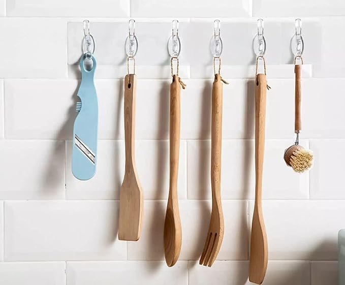 WISHBONE 6 PCS HOOK CROSS 6 Row Hooks Multifunctional Transparent Sticky Set Adhesive Sticker Hanger in Kitchen Bathroom Oilproof Home Wall Hanging Waterproof Seamless Heavy Duty Wall Mounted Hook 3 - Image 2