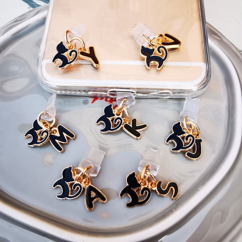 1 قطعة من سدادة الغبار الإبداعية اللطيفة على شكل قطة وحروف، غطاء حماية أنيق لمنفذ الشحن لتزيين الهاتف، مناسب لواجهة Type C. - Image 1