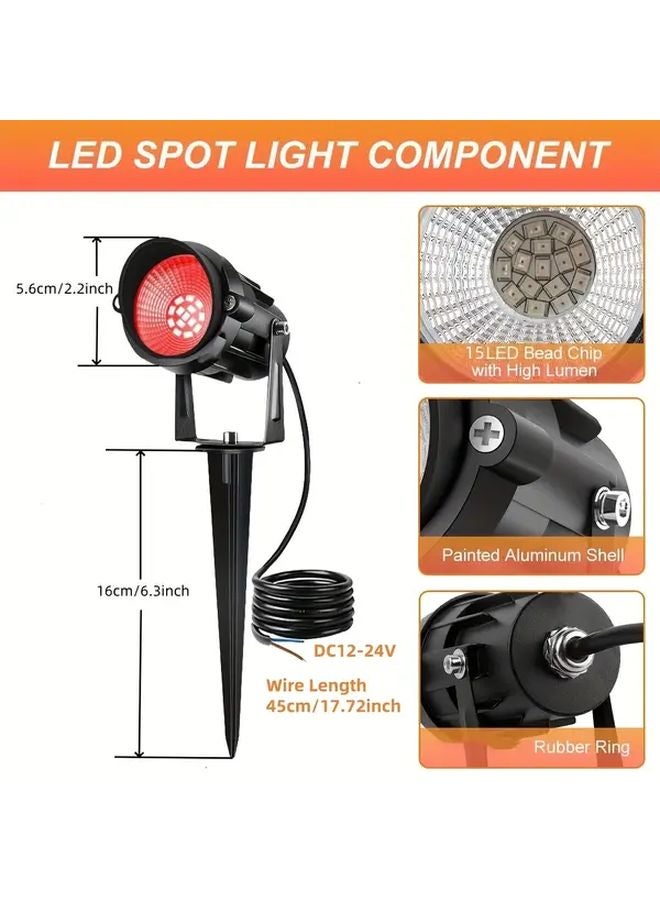 4Pc Red Low Voltage Landscape Lights Outdoor 6W DC12 24V IP66 Water Resistant - Image 2