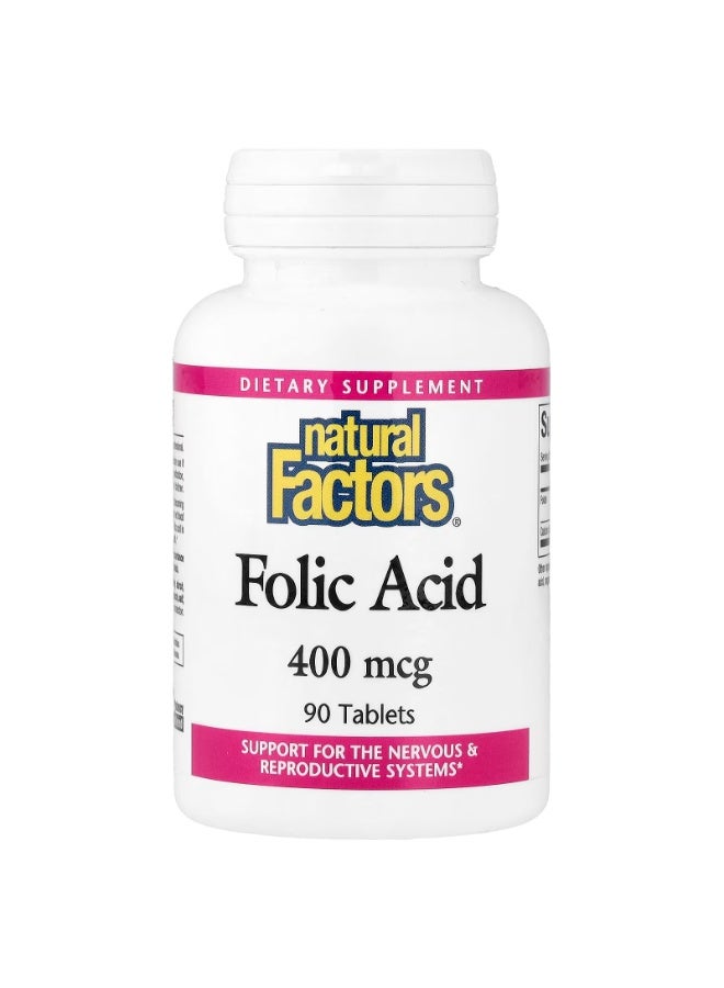 natural Factors Folic Acid, 400 mcg, 90 Tablets - Image 1