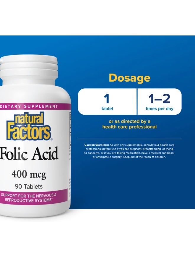 natural Factors Folic Acid, 400 mcg, 90 Tablets - Image 2
