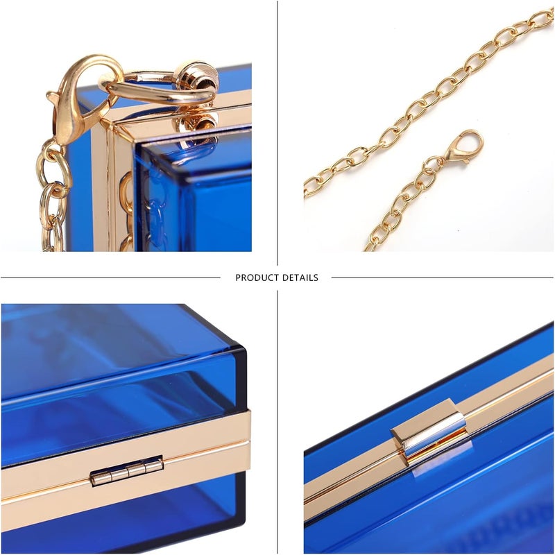 WJCD Women Clear Purse Acrylic Box Clutch Handbag, Small Transparent Crossbody Evening Bag Stadium Approved Gold Chain Strap - Image 3