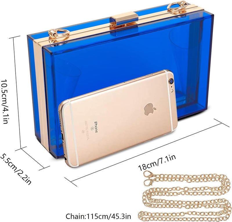 WJCD Women Clear Purse Acrylic Box Clutch Handbag, Small Transparent Crossbody Evening Bag Stadium Approved Gold Chain Strap - Image 2