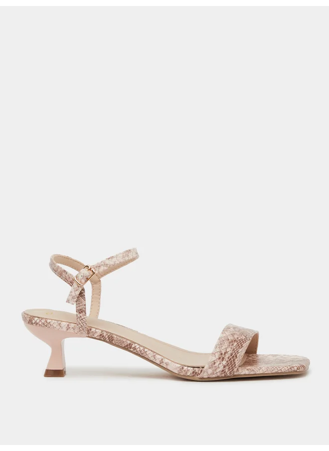 ستايلي Styli Animal Textured Ankle Strap Kitten Heel Sandals