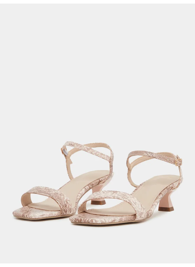 ستايلي Styli Animal Textured Ankle Strap Kitten Heel Sandals