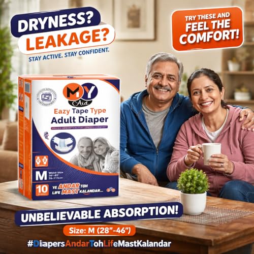 MYAID Unisex Easy Adult Diaper Large Size Tape Style with Higher Absorption & Longer Comfort – L Size (10 Pc) Pack of 1 for Secure Fit and All-Day Protection - Image 2