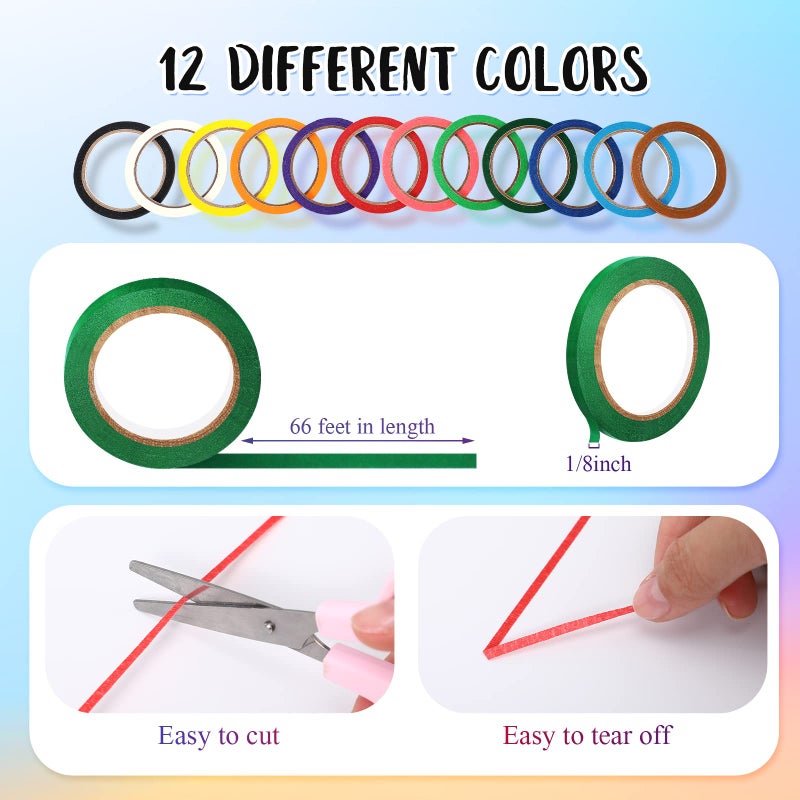 Fainne 12 Roll 1/8 Whiteboard Thin Tape with 54 Magnetic Dry Erase Label Name Plate Tag Magnetic Name Tag Pinstriping Tape for Back to School Office Supplies(Colorful) - Image 2