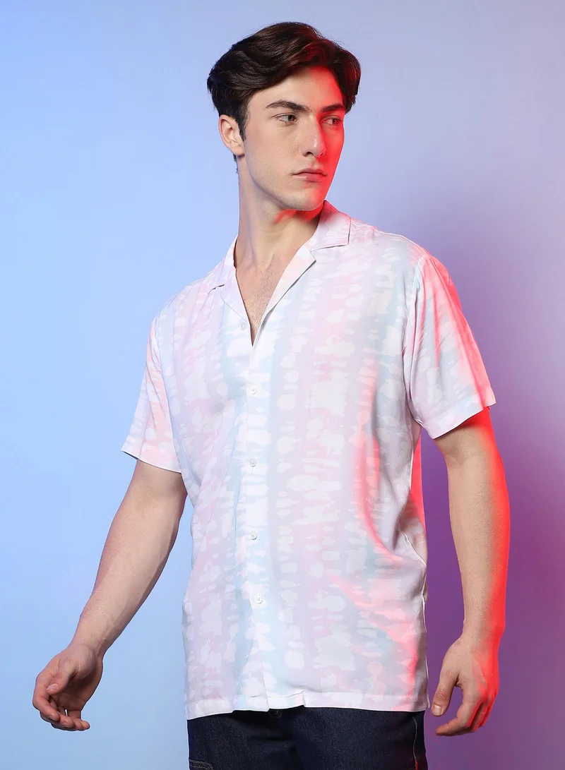 Campus Sutra Men's Baby Pink & Powder Blue Pastel Vertical Ombre Shirt