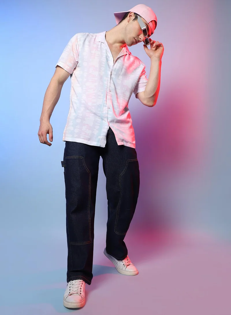 Campus Sutra Men's Baby Pink & Powder Blue Pastel Vertical Ombre Shirt