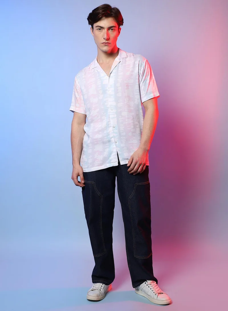 Campus Sutra Men's Baby Pink & Powder Blue Pastel Vertical Ombre Shirt