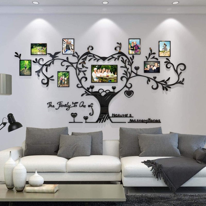 DecorSmart ديكورسمارت لوف فاميلي تري إطار صور كولاج قابل للإزالة ثلاثي الأبعاد DIY ملصقات ديكور حائط أكريليك مع اقتباس ملهم لغرفة المعيشة - Image 2