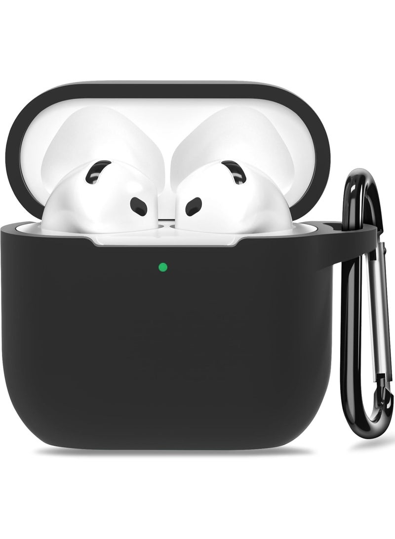 Soft Silicone Full Body Protection Case with Keychain for Women Men for Apple AirPods 4th Generation (2024) Black - Image 1