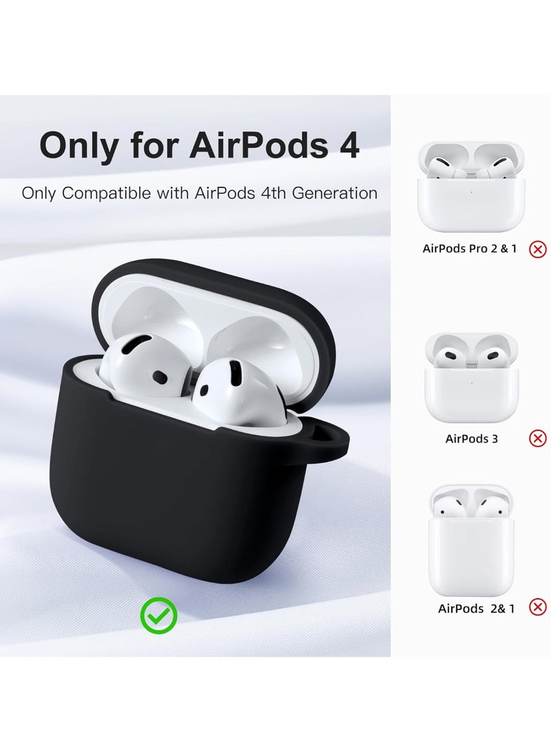 Soft Silicone Full Body Protection Case with Keychain for Women Men for Apple AirPods 4th Generation (2024) Black - Image 3