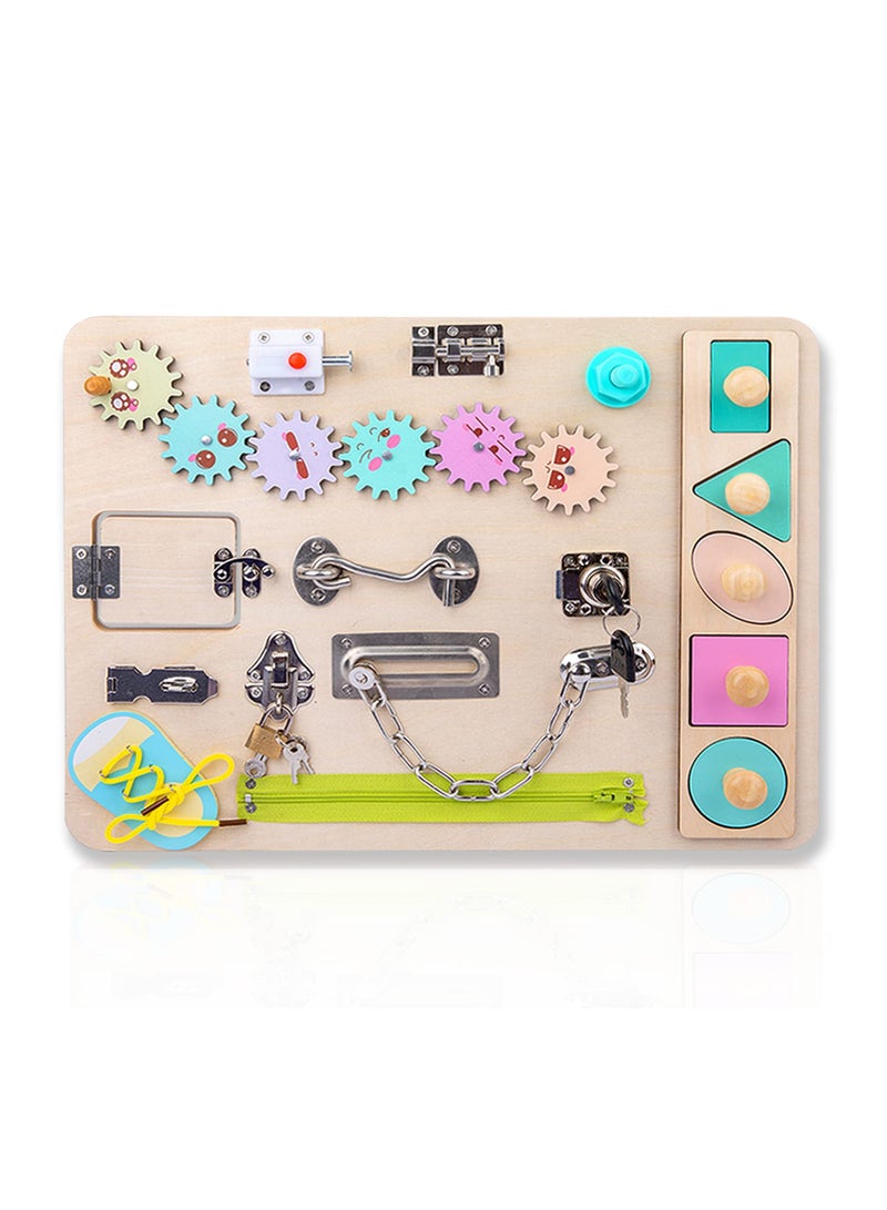 SYOSI Toddler Busy Board, Wooden Montessori Busy Board for Toddlers, Sensory Play Set, Educational Toys, Preschool Learning Activities for Age 3 Year Old, Sensory of Choice for Children with Autism  - Image 1