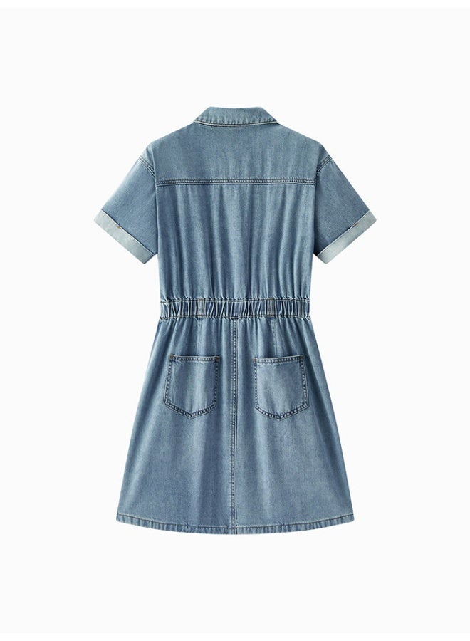 SEMIR Women's Short Sleeve V-Neck Denim Dress - Image 2