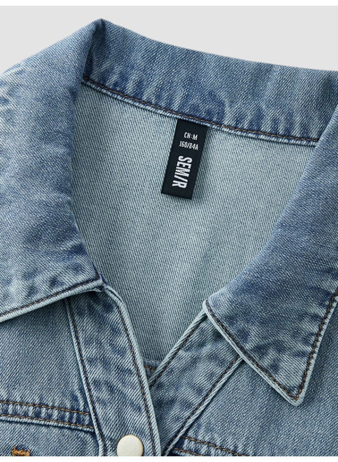 SEMIR Women's Short Sleeve V-Neck Denim Dress - Image 3