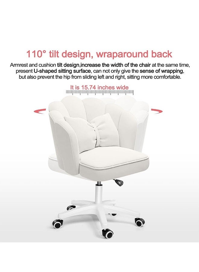 MLADEN كرسي كمبيوتر للمكتب المنزلي، كرسي مكتب مخملي على شكل بتلة مع وسادة مقوسة، كرسي مكتب دوار قابل لضبط الارتفاع، كرسي مكياج لطيف بعجلات، كرسي مريح قابل للإمالة، لغرفة المعيشة والمكتب (بيج) - Image 4