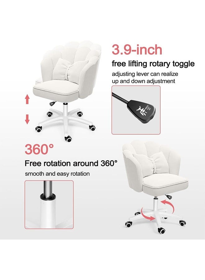 MLADEN كرسي كمبيوتر للمكتب المنزلي، كرسي مكتب مخملي على شكل بتلة مع وسادة مقوسة، كرسي مكتب دوار قابل لضبط الارتفاع، كرسي مكياج لطيف بعجلات، كرسي مريح قابل للإمالة، لغرفة المعيشة والمكتب (بيج) - Image 2