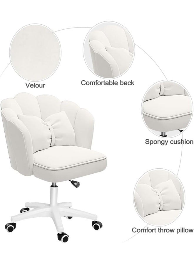 MLADEN كرسي كمبيوتر للمكتب المنزلي، كرسي مكتب مخملي على شكل بتلة مع وسادة مقوسة، كرسي مكتب دوار قابل لضبط الارتفاع، كرسي مكياج لطيف بعجلات، كرسي مريح قابل للإمالة، لغرفة المعيشة والمكتب (بيج) - Image 3