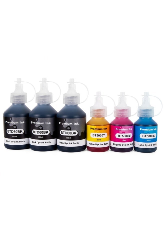 NexNova® Ink BTD60 BT5000 for Brother 6-Pack BK C M Y for DCP T300 T510W T710W MFC T810W T910DW HL T4000DW DCP T310W T510W T710W T4500DW (6, Black*3 Cyan Magenta Yellow) - Image 1